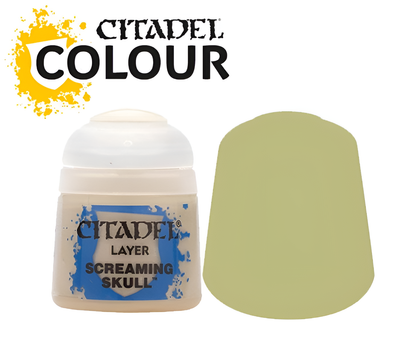 Citadel Layer paint in Screaming Skull, 12ml pot, with a light beige color swatch beside it.