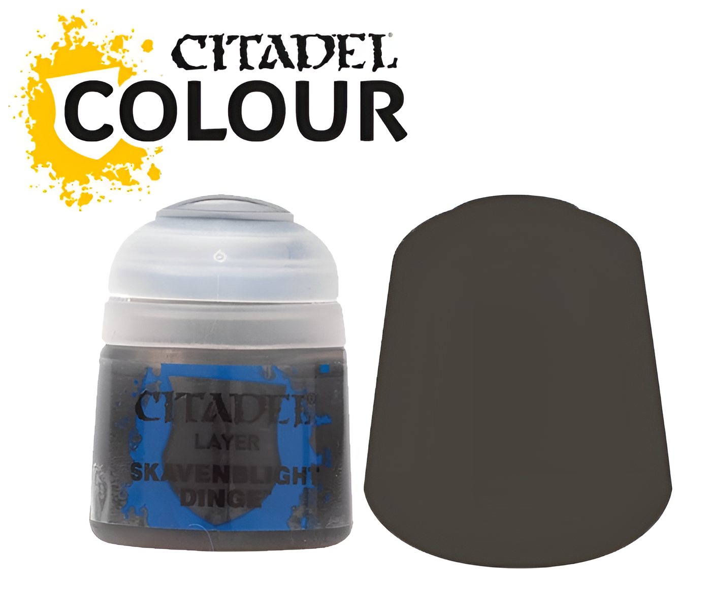 Citadel Layer paint Skavenblight Dinge in a 12ml container, featuring a dark, muted color for miniature detailing.