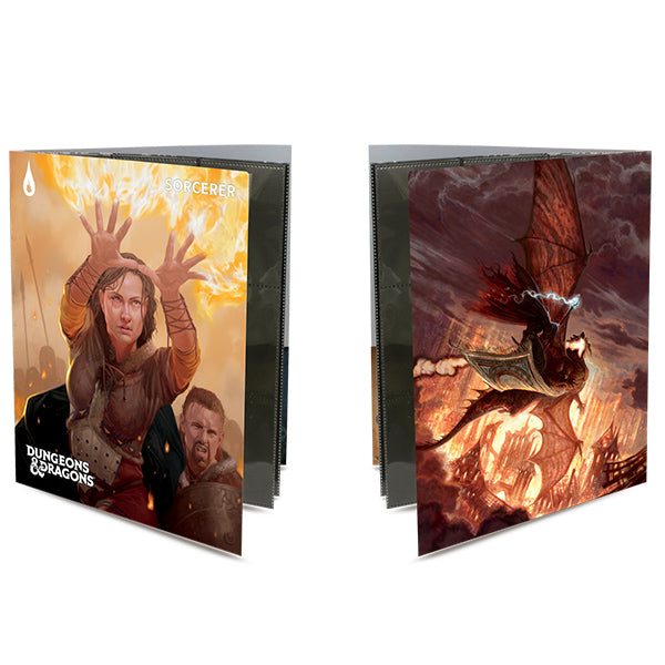 Dungeons and Dragons Sorcerer portfolio featuring dynamic artwork of a sorceress casting spells and a dragon in flight.