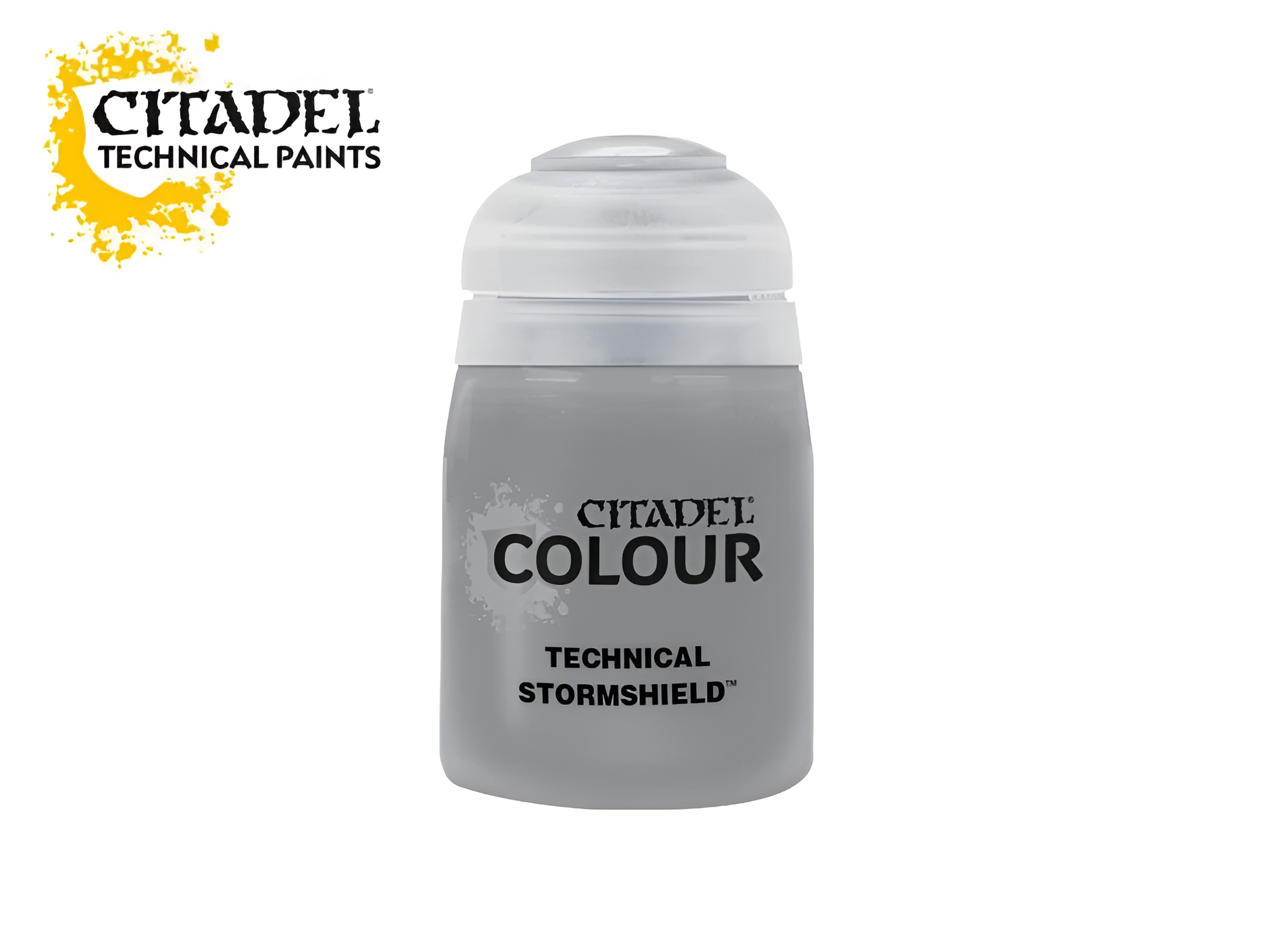 Citadel Technical Stormshield paint bottle, 24ml, featuring a gray color with a secure lid for easy application.