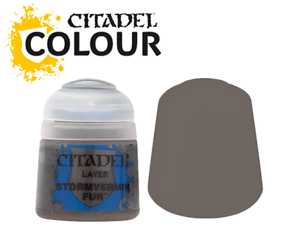 Citadel Layer Stormvermin Fur paint (12ml) in a round container, featuring a dark brown color swatch.