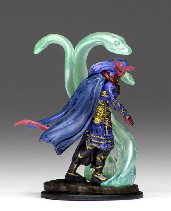 Premium Dungeons & Dragons Tiefling female sorcerer figure with vibrant colors and translucent snake-like effects.