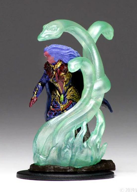 Premium Dungeons & Dragons Tiefling female sorcerer figure with vibrant colors and translucent serpent elements.