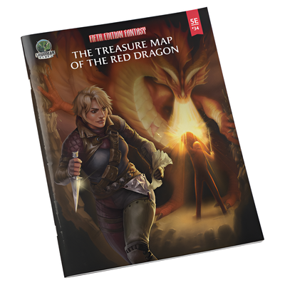 Cover of D&D 5E adventure Fifth Edition Fantasy #34 featuring a warrior and a dragon, highlighting the treasure map theme.