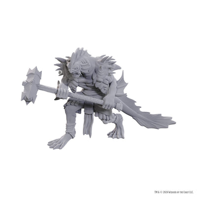 D&D Nolzur's Marvelous Miniatures Sahuagin Coral Smasher figure, featuring a detailed aquatic creature wielding a large weapon.