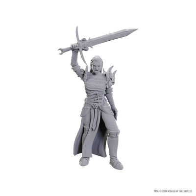 D&D Nolzur's Marvelous Miniatures Blackguard figure in gray, wielding a sword, showcasing intricate armor details.