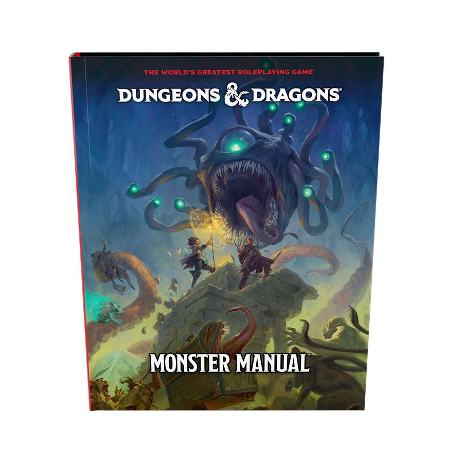 Dungeons & Dragons Monster Manual hardcover featuring a dramatic illustration of a monstrous creature and adventurers.