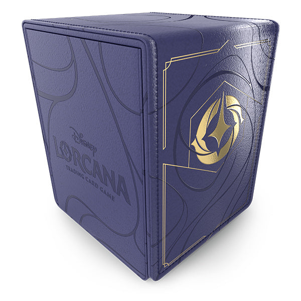 Premium Azurite Sea deck box for Disney Lorcana TCG, featuring a sleek blue design with gold accents and logo.