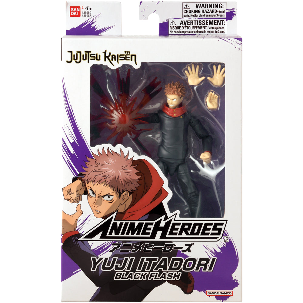 Anime Heroes Jujutsu Kaisen Itadori Yuji action figure in packaging, showcasing dynamic pose and detailed design.
