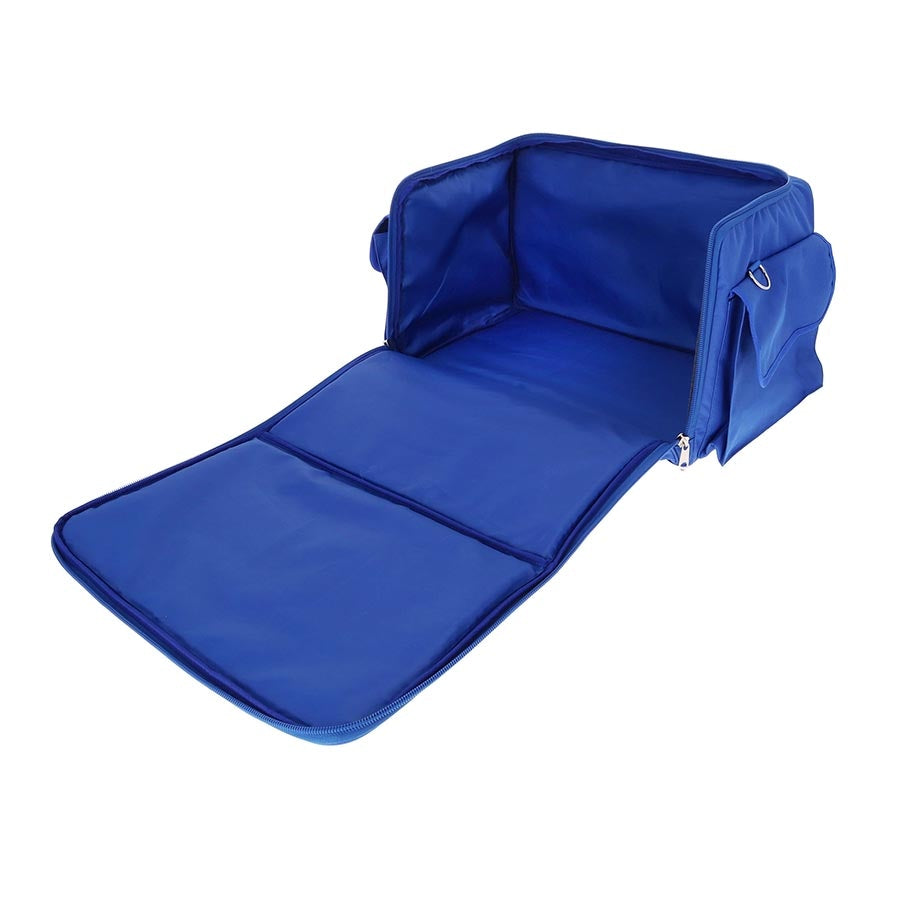 Blue BCW Spectrum board game bag with a spacious interior and zippered compartments for organized storage.