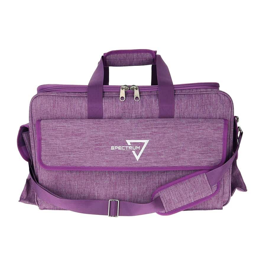 Purple Spectrum board game bag with dual handles, adjustable shoulder strap, and front pocket for storage.