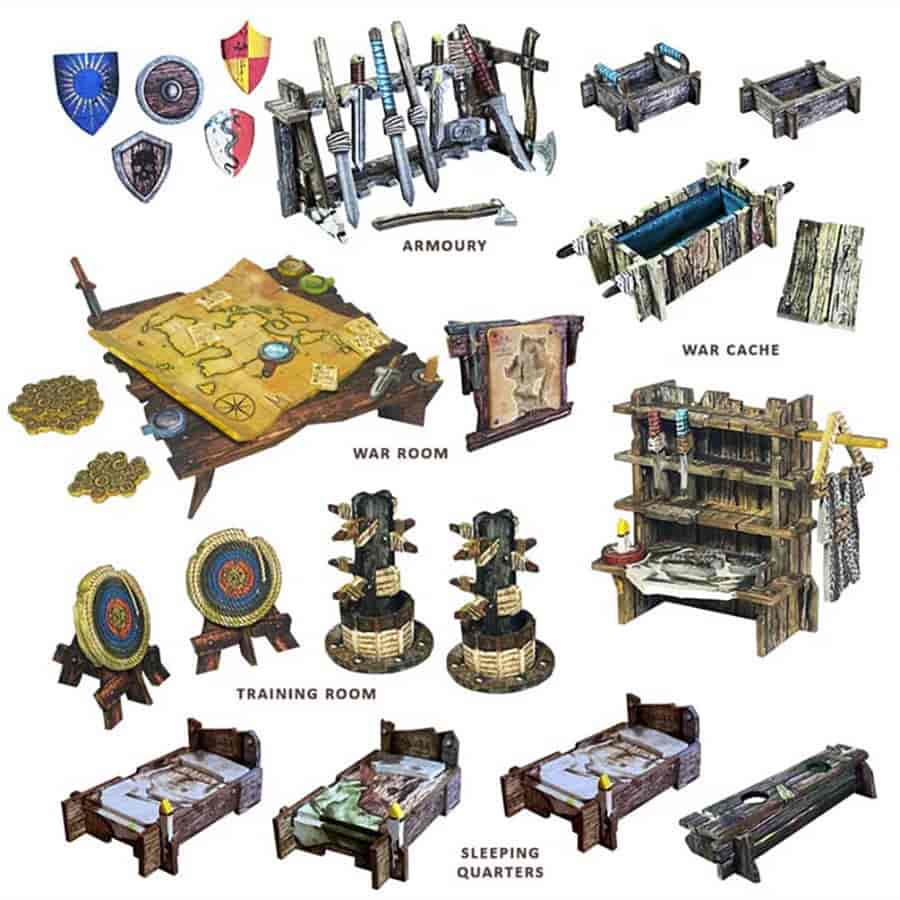 Detailed miniature set for Fantasy Dungeon: Dungeon Garrison, featuring various rooms and accessories for tabletop gaming.