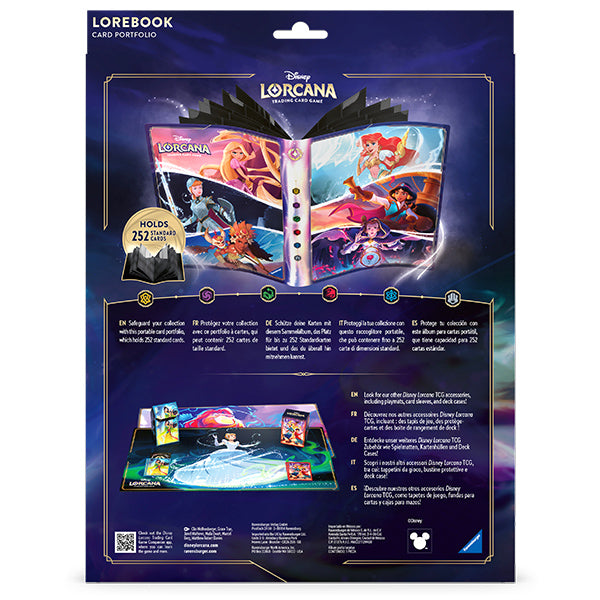 Disney Lorcana Fabled portfolio binder showcasing vibrant artwork and features for card storage, holding up to 252 cards.