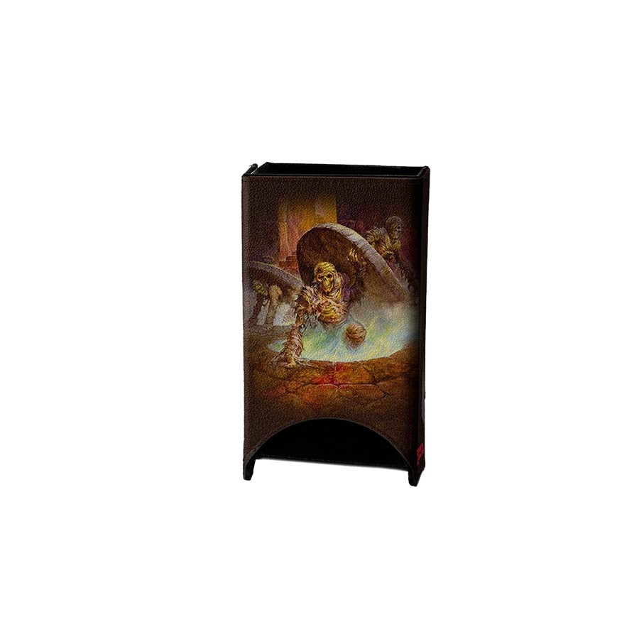 Dungeons and Dragons Masterworks Series dice tower featuring Jeff Easley's artwork of a sorcerer casting spells.