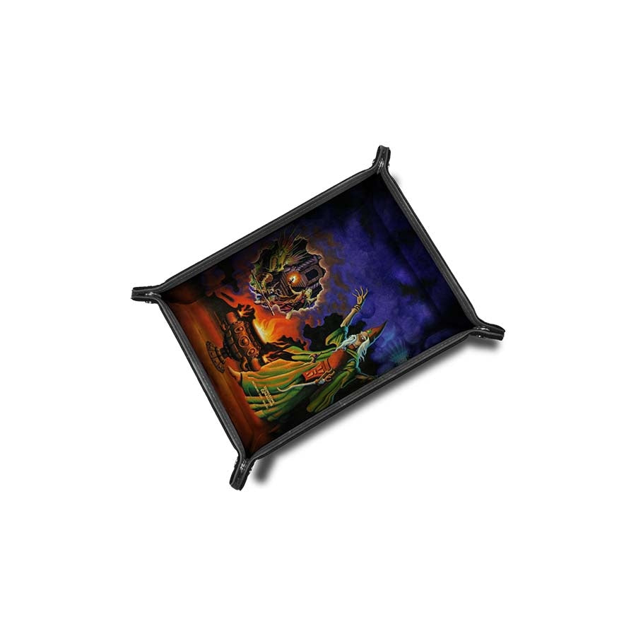 Dungeons & Dragons Masterworks Series dice tray featuring Erol Otus artwork, showcasing vibrant fantasy imagery.