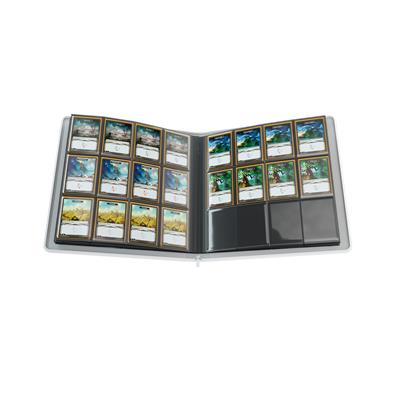 Gamegenic white zip-up album featuring 24 pockets, displaying collectible cards with a sleek, organized layout.