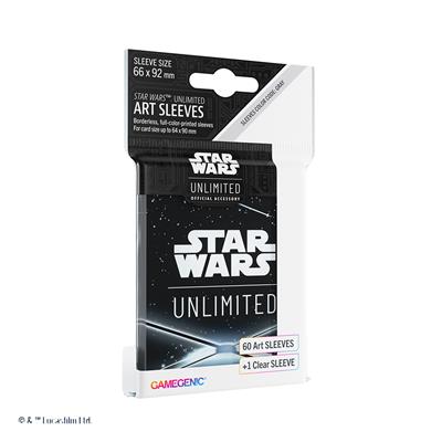 Gamegenic Star Wars Unlimited card sleeves in black, featuring a pack of 60 art sleeves and one clear sleeve.
