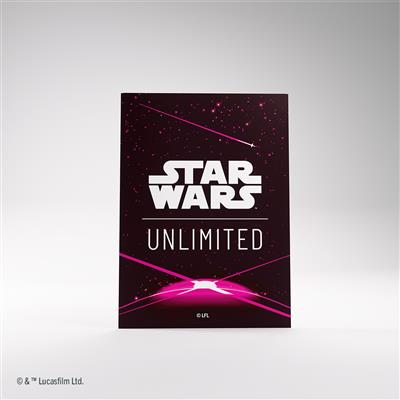 Magenta Star Wars Unlimited game sleeves featuring a cosmic design and bold logo for card protection and style.