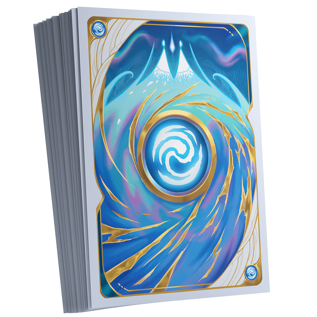 Art sleeves for Altered TCG featuring a swirling blue and gold design with ice storm motifs, ideal for card protection.