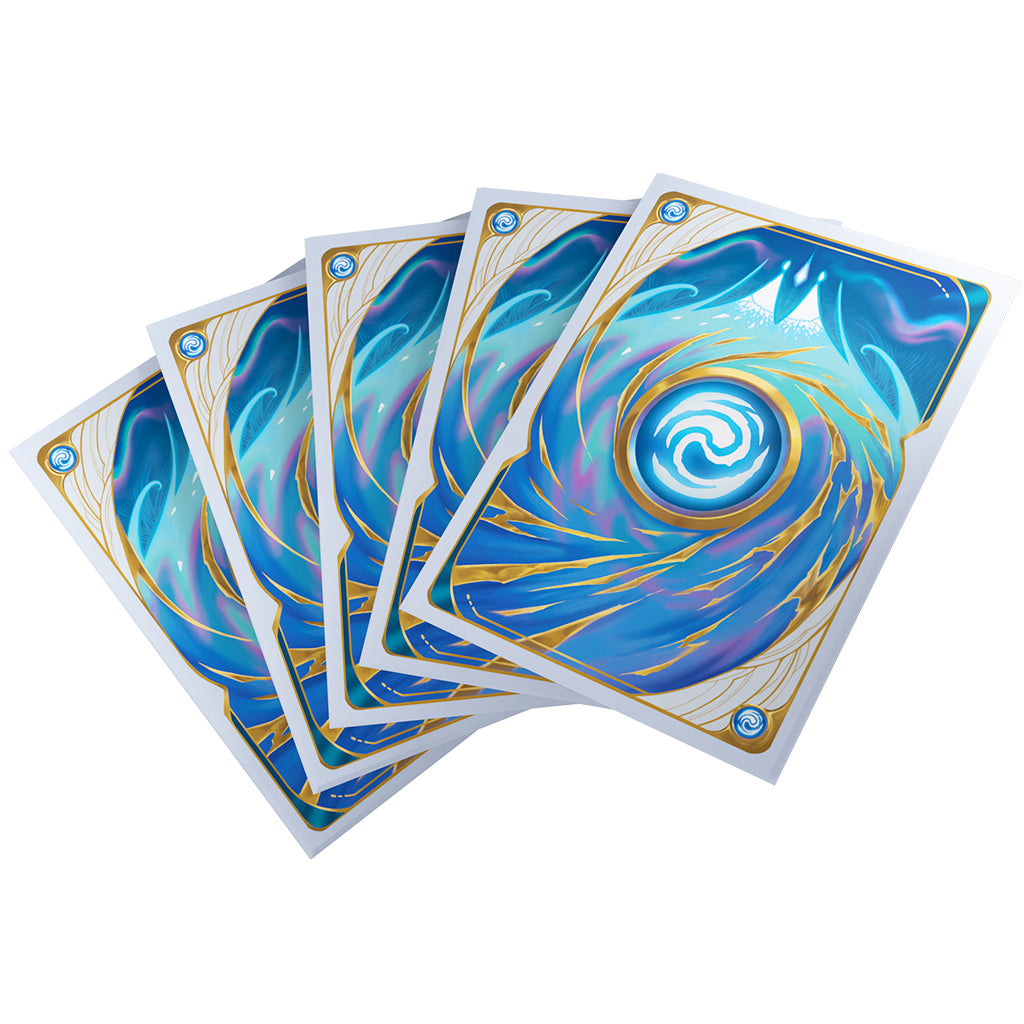 Art sleeves featuring a swirling blue and white ice storm design, perfect for protecting trading cards.