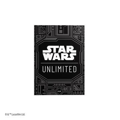 Gamegenic Star Wars Unlimited sleeves featuring a sleek black design with the logo prominently displayed. Ideal for card protection.