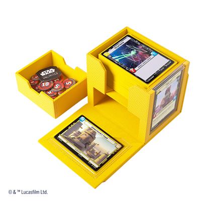 Gamegenic Deck Box in yellow for Star Wars Unlimited, featuring a deck pod and space for tokens and cards.
