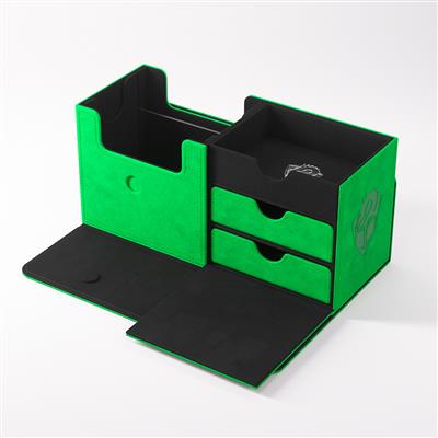 Gamegenic Deck Box The Academic 133+ XL in green and black, featuring two drawers and a spacious compartment for cards.