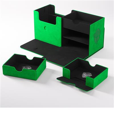Gamegenic Deck Box: The Academic 133+ XL in green and black, featuring compartments for cards and accessories.