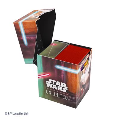 Gamegenic Deck Box featuring Star Wars Unlimited design with Obi-Wan and Darth Maul, ideal for card storage and protection.