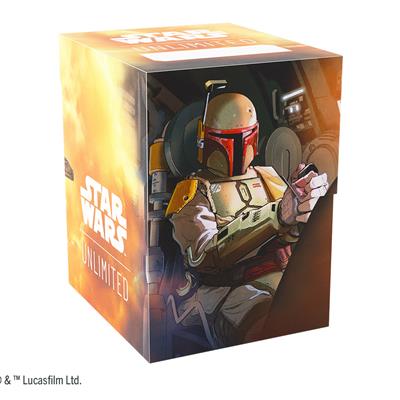 Gamegenic Deck Box featuring Boba Fett and Fett's Firespray from Star Wars Unlimited, designed for card storage and protection.