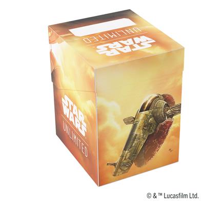 Gamegenic Deck Box featuring Boba Fett's Firespray design from Star Wars Unlimited, showcasing vibrant artwork.