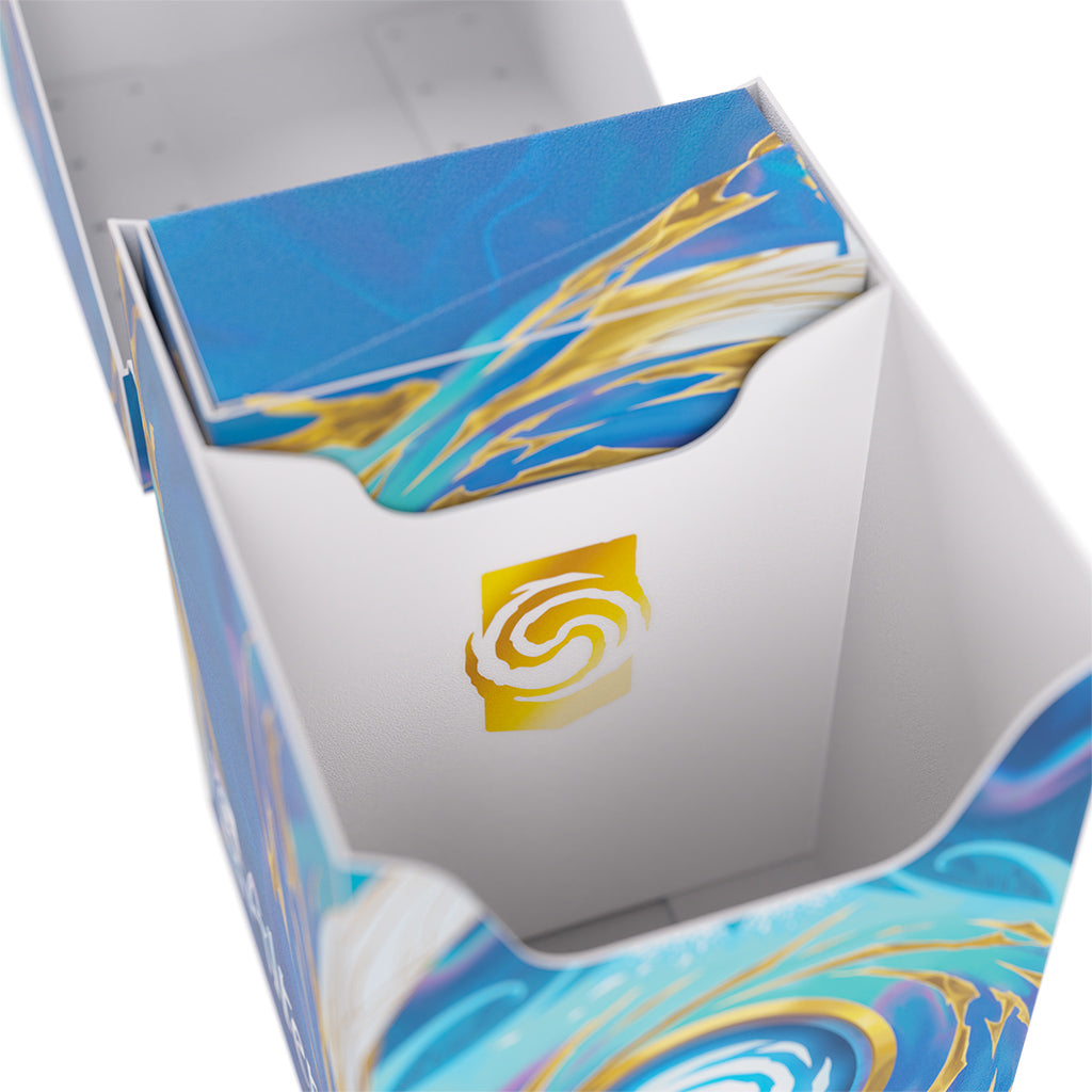 Soft box for Altered TCG featuring an ice storm design, showcasing a colorful interior and logo at the base.