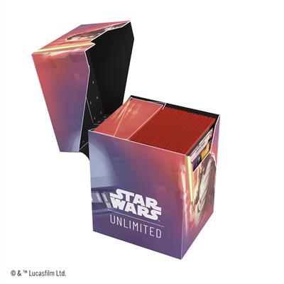 Gamegenic Deck Box for Star Wars Unlimited featuring Qui-Gon Jinn, designed to hold trading cards securely.