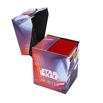 Gamegenic Deck Box featuring Darth Maul from Star Wars Unlimited, designed to hold trading cards with a vibrant red interior.