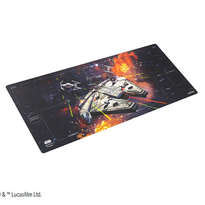 Xtra-wide Gamegenic playmat featuring a dynamic Star Wars scene with a spaceship and vibrant space background.