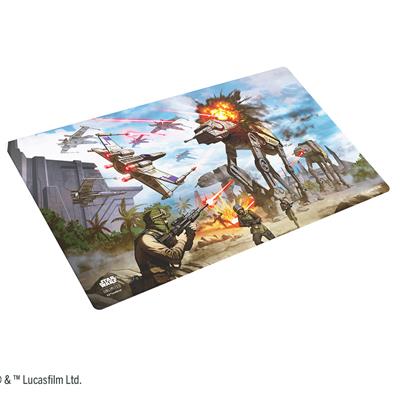 Gamegenic Playmat featuring the Battle of Scarif from Star Wars Unlimited, showcasing intense action and iconic characters.
