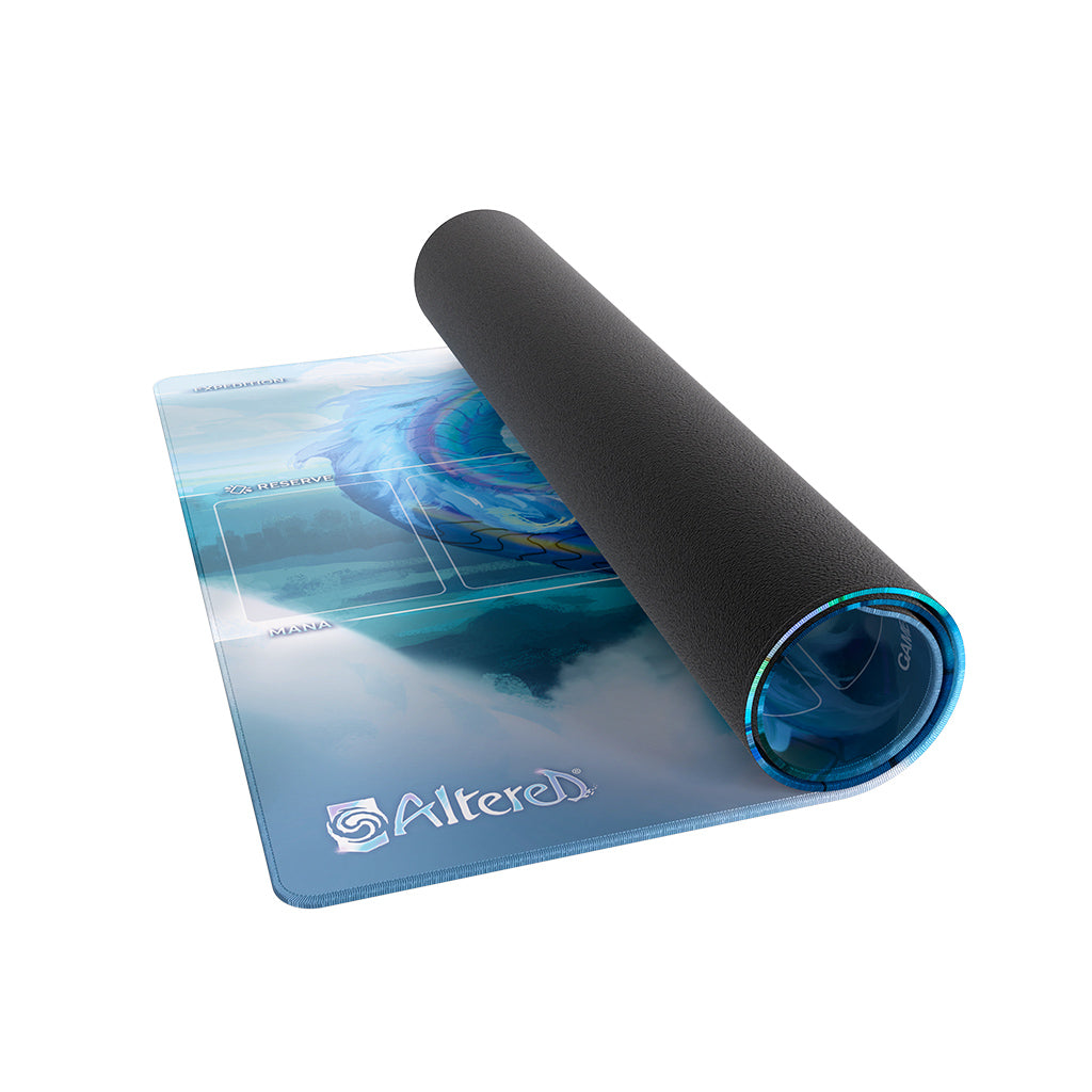 High-quality Altered TCG playmat featuring Kuraokami design, rolled up with a smooth surface for card games.