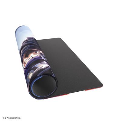 Gamegenic Playmat featuring Darth Maul from Star Wars Unlimited, rolled up with a smooth black underside.