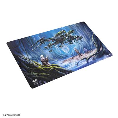 Gamegenic playmat featuring a vibrant illustration of Dagobah from Star Wars Unlimited, showcasing Yoda and a spaceship.