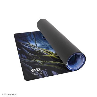 Gamegenic Playmat featuring a vibrant Dagobah scene from Star Wars Unlimited, rolled for easy transport and storage.