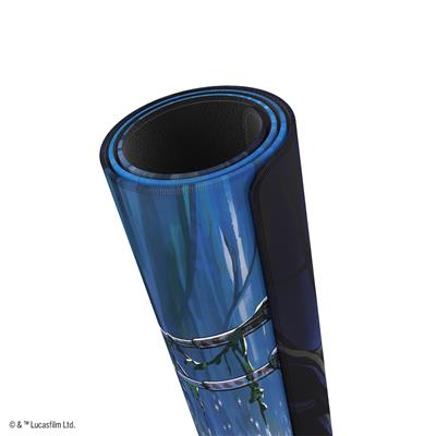 Rolled Gamegenic playmat featuring a vibrant Dagobah scene from Star Wars Unlimited, ideal for tabletop gaming.