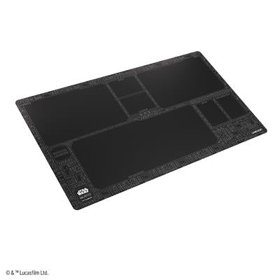 Gamegenic Playmat featuring a Star Wars Unlimited design with a sleek black surface and multiple play areas for gaming.
