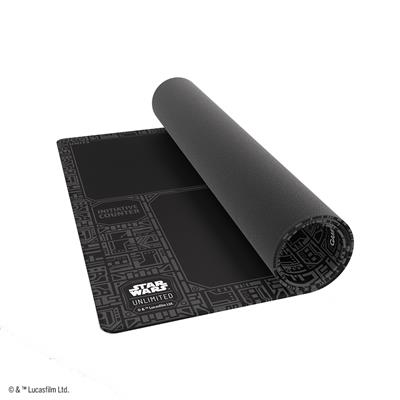 Gamegenic Playmat featuring a Star Wars Unlimited design with a black surface and rolled edge, ideal for tabletop gaming.