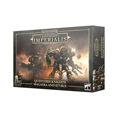 Box set of Legions Imperialis: Mechanicum featuring Questoris Knights Magaera and Styrix, designed for tabletop gaming.