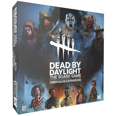 Dead by Daylight: The Board Game - Unbroken Expansion box featuring artwork of characters and killers from the game.