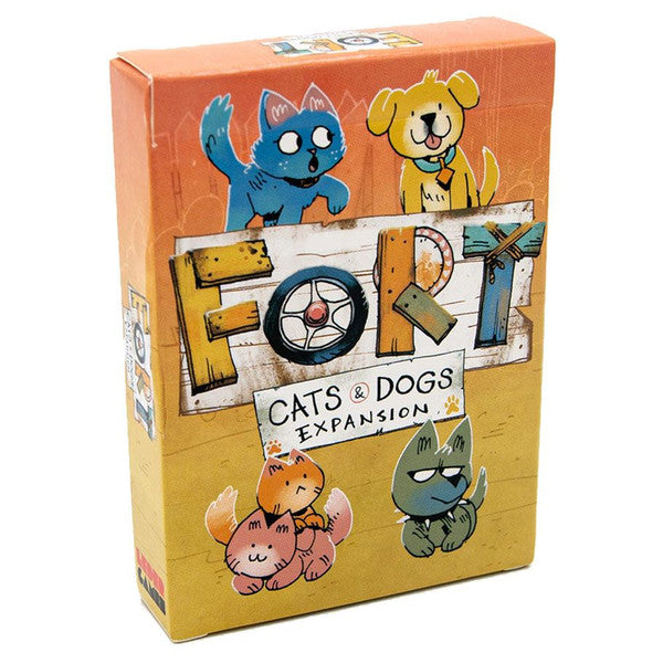 Colorful box for the Fort: Cats & Dogs Expansion featuring playful illustrations of cats and dogs.