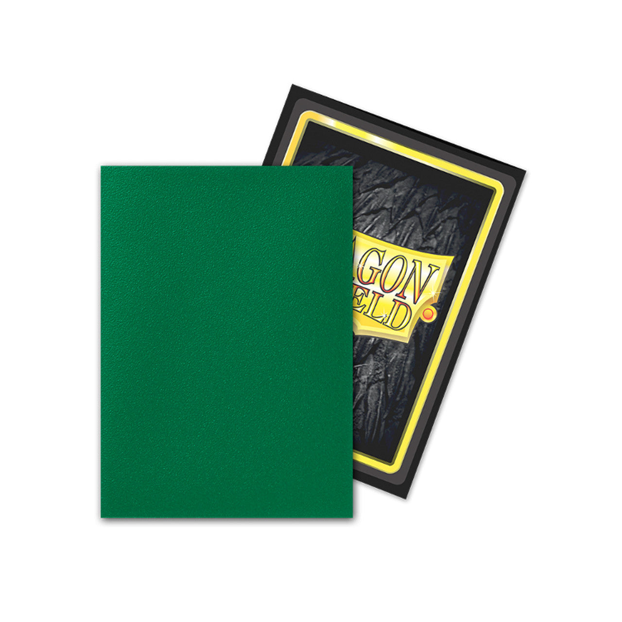 Matte green Dragon Shield card sleeves for standard size cards, featuring a textured finish and a protective design.