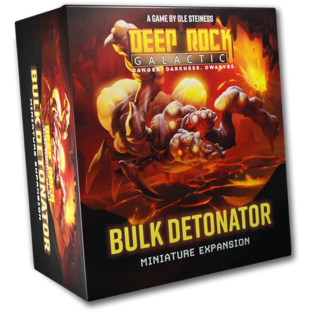 Deep Rock Galactic Bulk Detonator Miniature Expansion box featuring a vibrant illustration of the Bulk Detonator character.