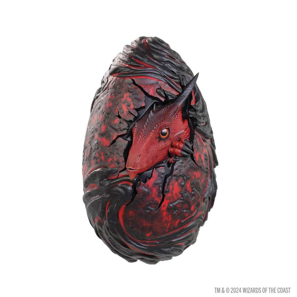 Dungeons & Dragons Red Dragon Egg replica featuring a cracked design with a dragon's head emerging from the top.