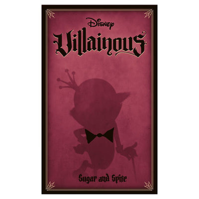 Disney Villainous: Sugar & Spite game box featuring a shadowy villain silhouette against a maroon background.